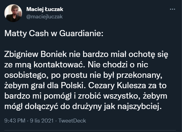 Matty Cash ZASKAKUJĄCO o Zbigniewie Bońku!
